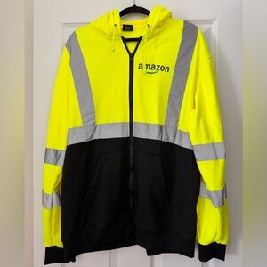 Men’s Amazon high visibility safety jacket zip front yellow reflective large